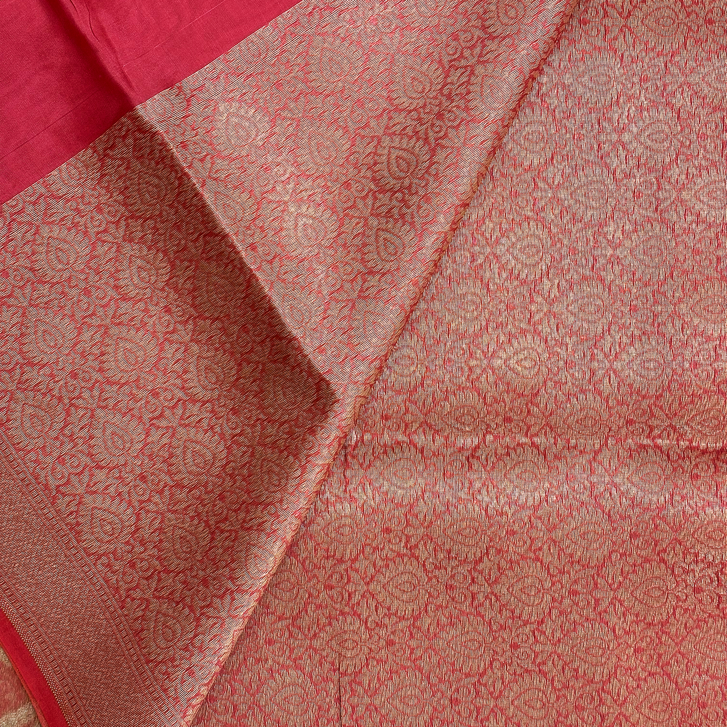 Rich Pink Kora Tissue Saree with Banarasi Blouse Fabric