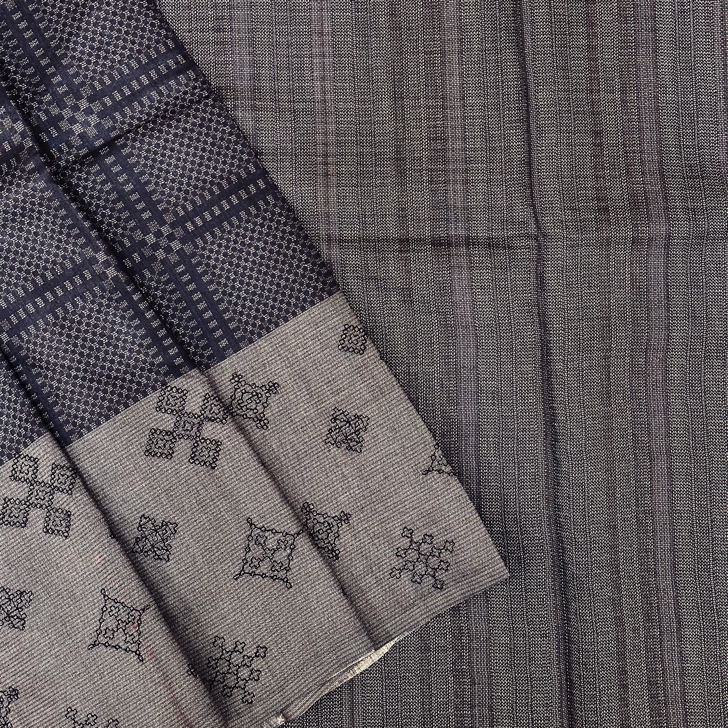 Black Linen Tussar Saree with Embroidered Border