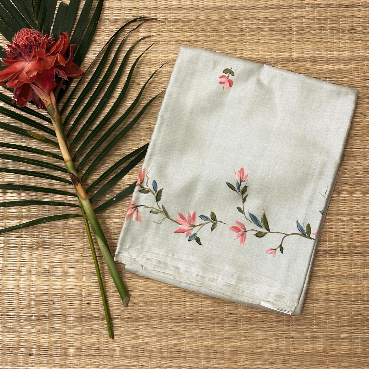 Pista Green Hand Painted Tussar Silk Saree with Peacock Art