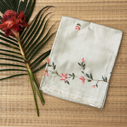 Pista Green Hand Painted Tussar Silk Saree with Peacock Art