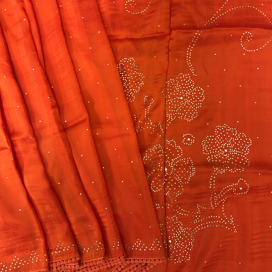 Orange Modal Satin Saree with Badla Work