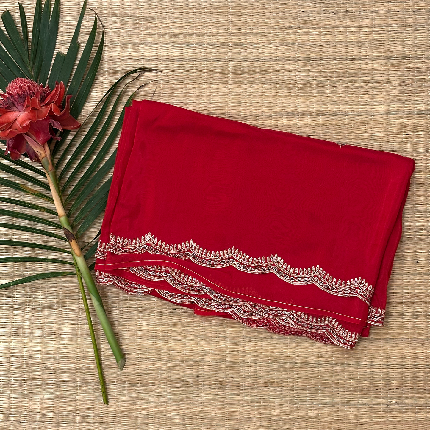 Chilli Red Modal Satin Saree with Zardosi Border