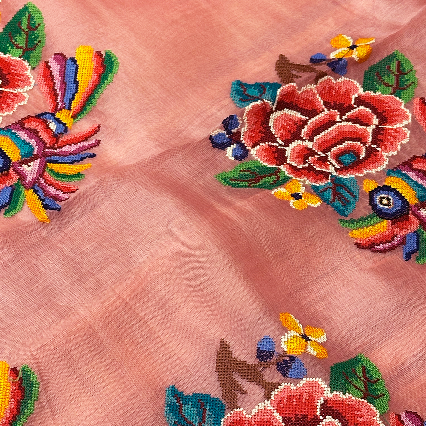 Light Pink Matka Silk Saree with Petite Point Embroidered Pallu