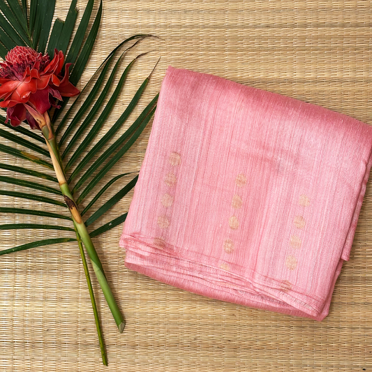 Light Pink Matka Silk Saree with Petite Point Embroidered Pallu