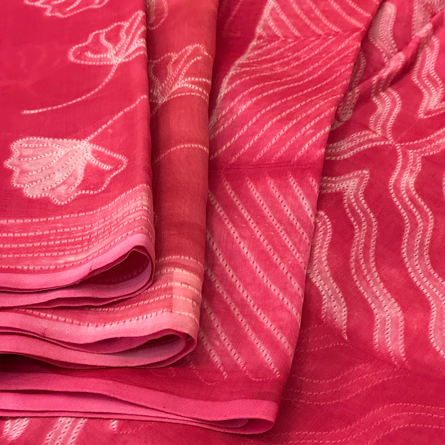 Rose Pink Chanderi Silk Saree with Floral Shibori Work