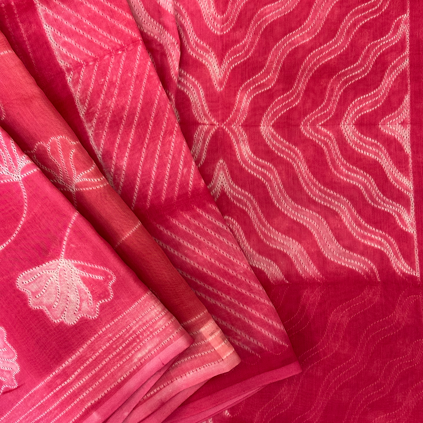 Rose Pink Chanderi Silk Saree with Floral Shibori Work