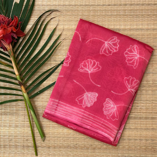 Rose Pink Chanderi Silk Saree with Floral Shibori Work