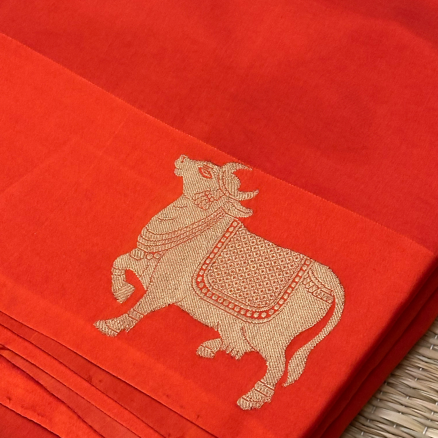 Fiery Orange Satin Finish Banarasi Silk Saree