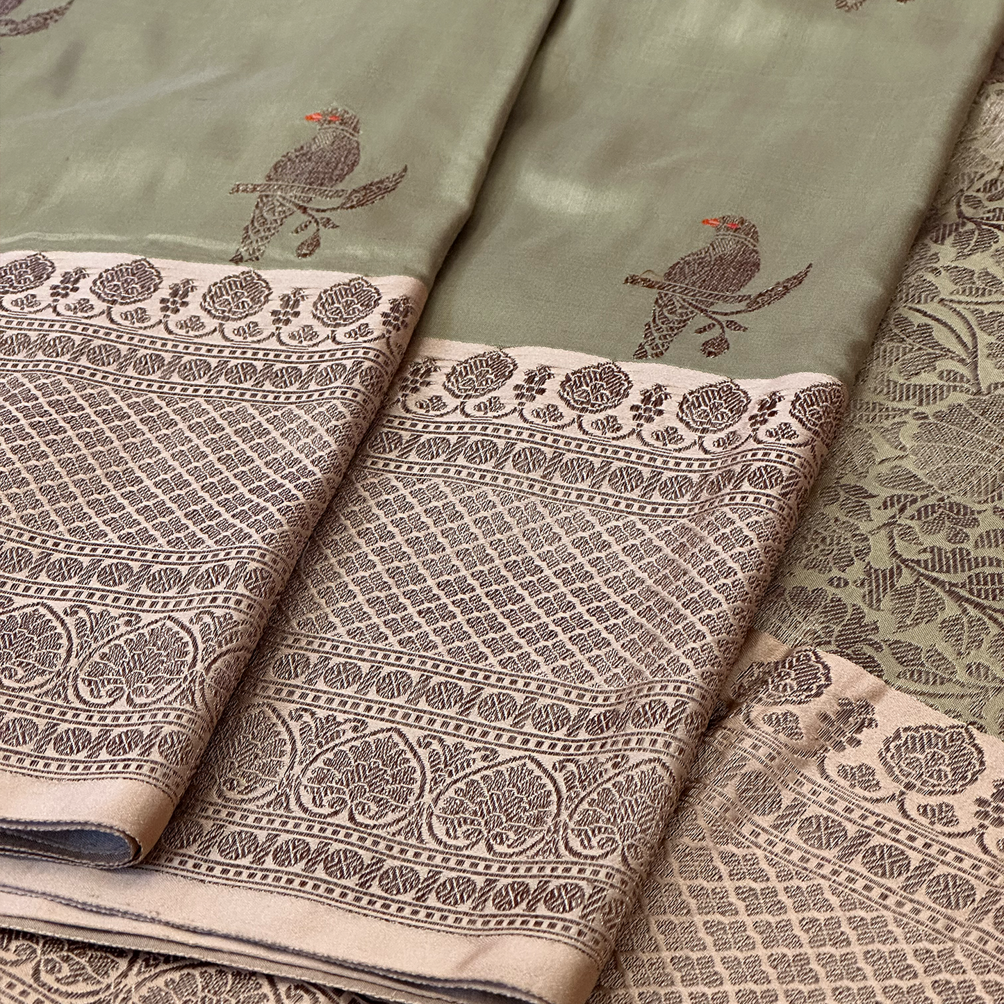 Sage Green Handloom Banarasi Silk Saree