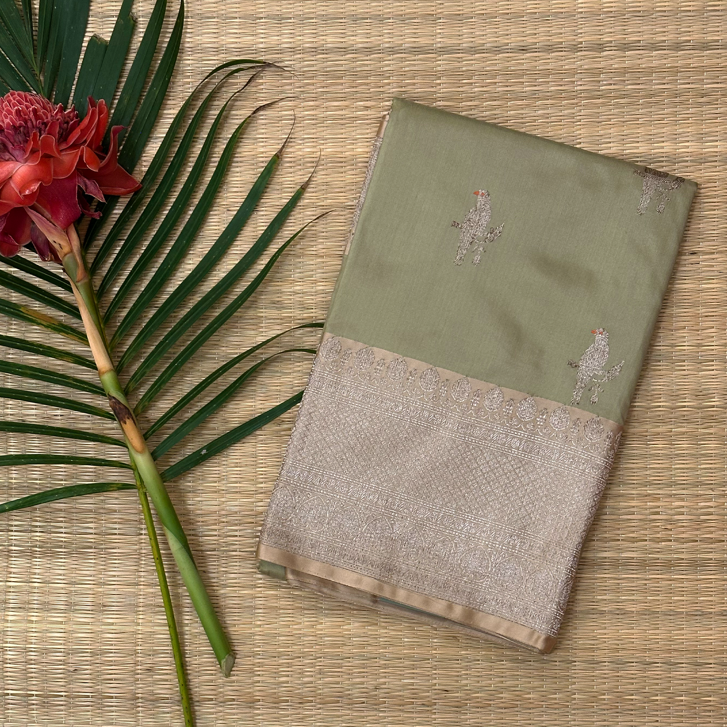 Sage Green Handloom Banarasi Silk Saree