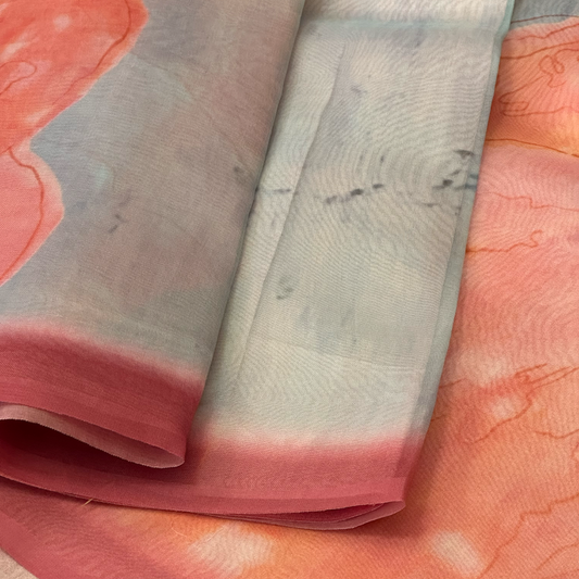 Sky Blue Organza Saree with Digital Print