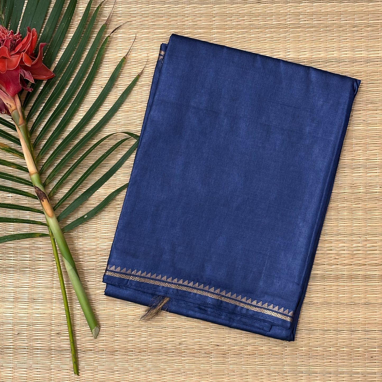 Royal Blue Pure Tussar Silk Saree with Gold Zari Border
