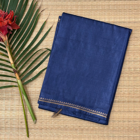 Royal Blue Pure Tussar Silk Saree with Gold Zari Border