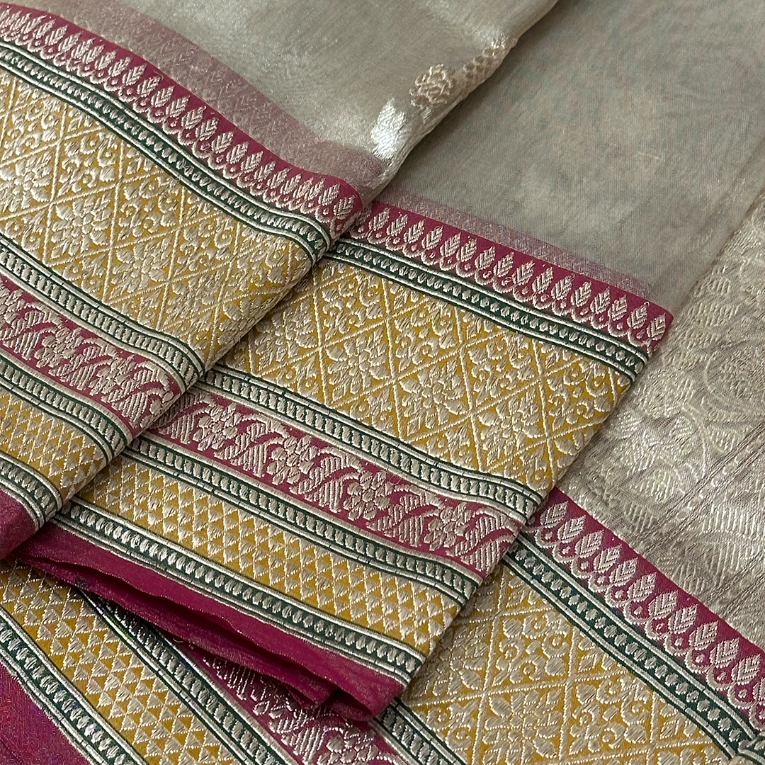 Kora Tissue Banaras Saree In Silver Tone