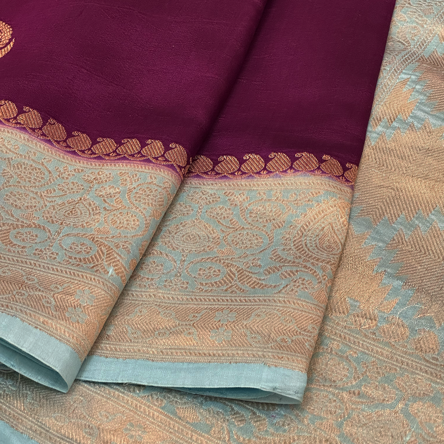 Plum Lightweight Banarasi Silk Saree with Floral Weave & Elegant Border