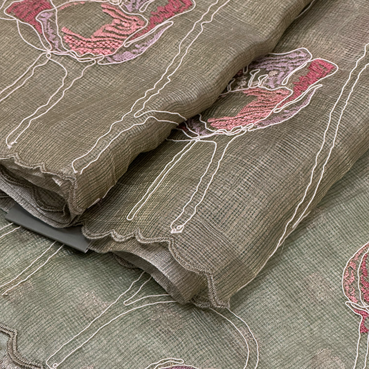 Laurel Green Silk Tissue Kota Saree with Exquisite Floral Embroidery