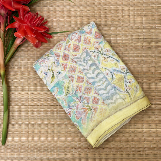 Yellow Pure Georgette Floral Digital Printed Saree with Blouse