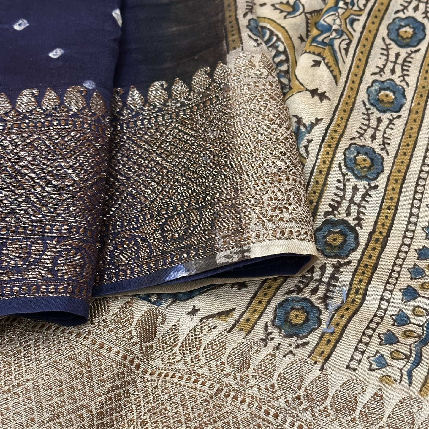 Deep Blue Chanderi Banarasi Saree with Antique Zari Weave
