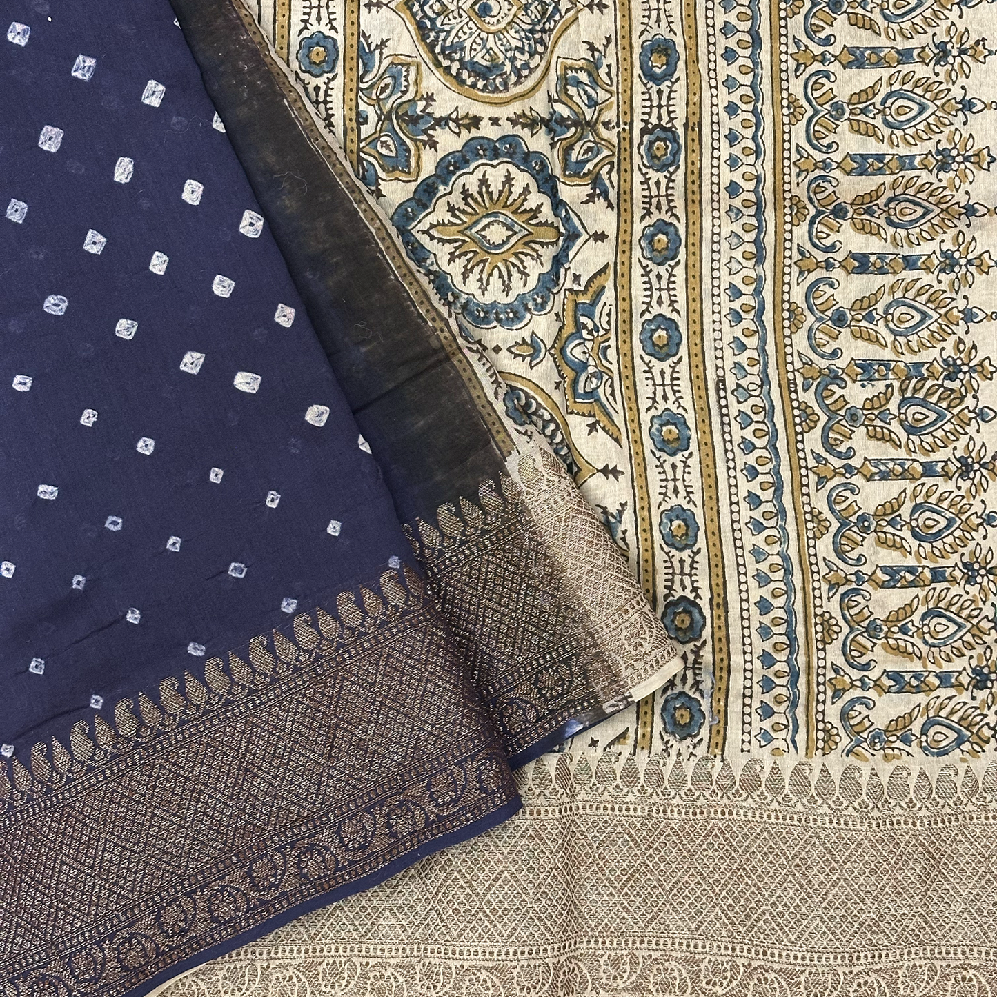 Deep Blue Chanderi Banarasi Saree with Antique Zari Weave