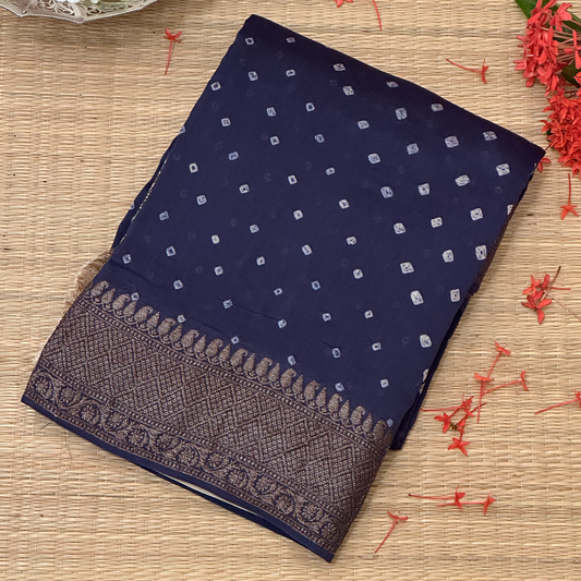 Deep Blue Chanderi Banarasi Saree with Antique Zari Weave