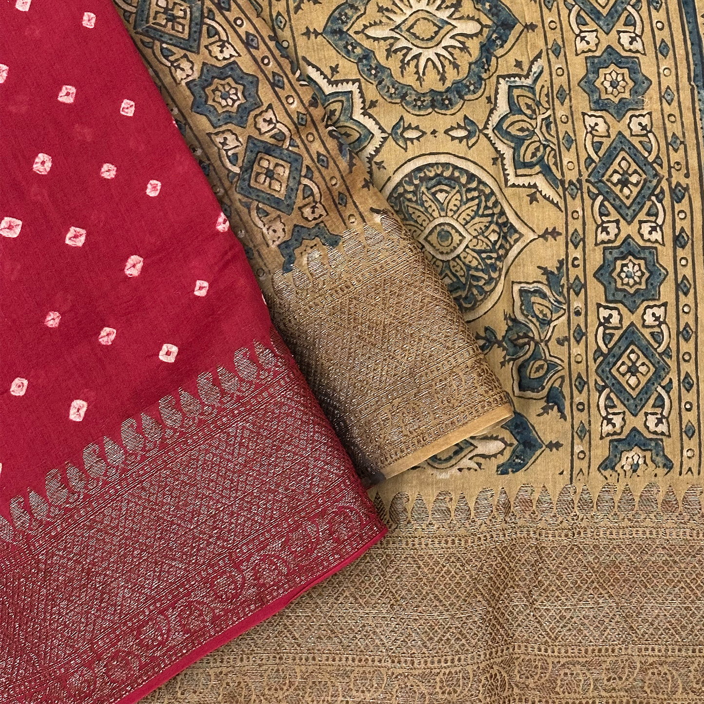 Red Chanderi Banarasi Saree with Antique Zari Weave
