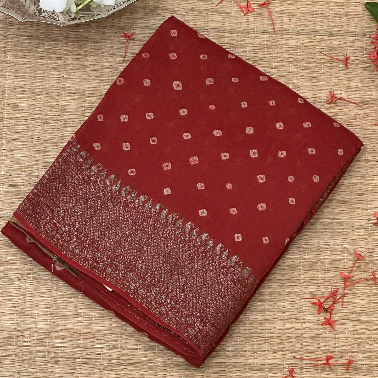 Red Chanderi Banarasi Saree with Antique Zari Weave
