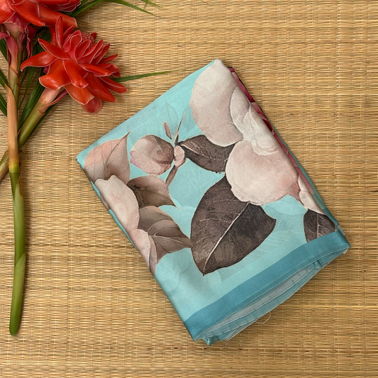 Blue Pure Georgette Saree with Multicolour Floral Digital Print and Blouse