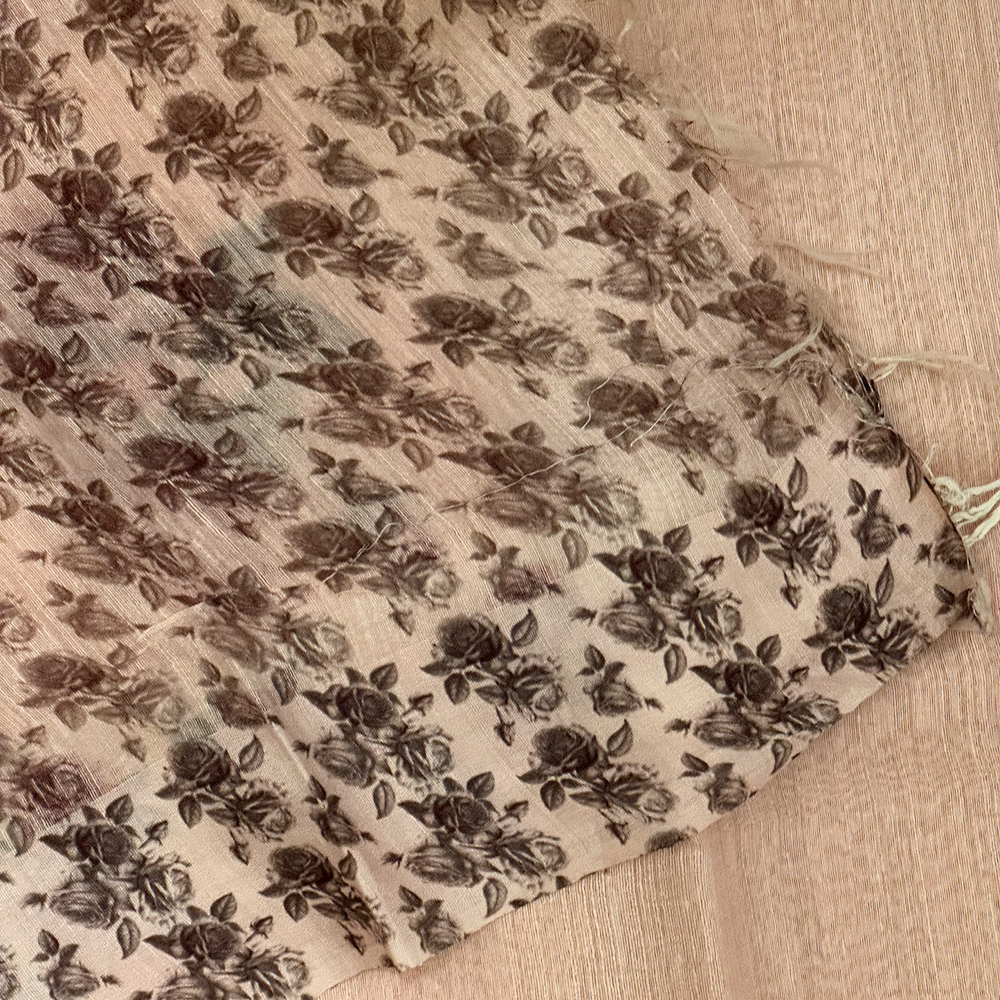 Peach Linen Silk Saree with Floral Digital Printed Border