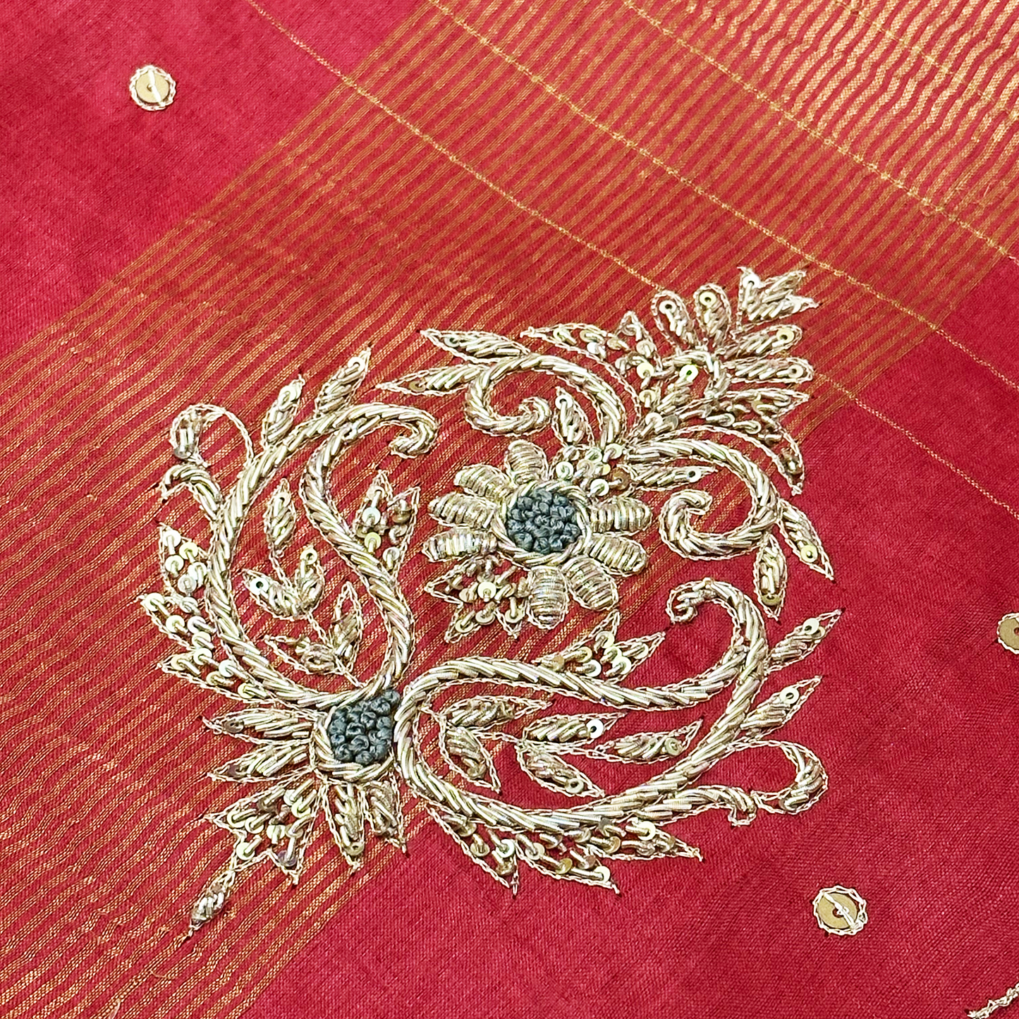 Ruby Pink Tussar Silk Saree with Zari Checks and Hand Embroidery