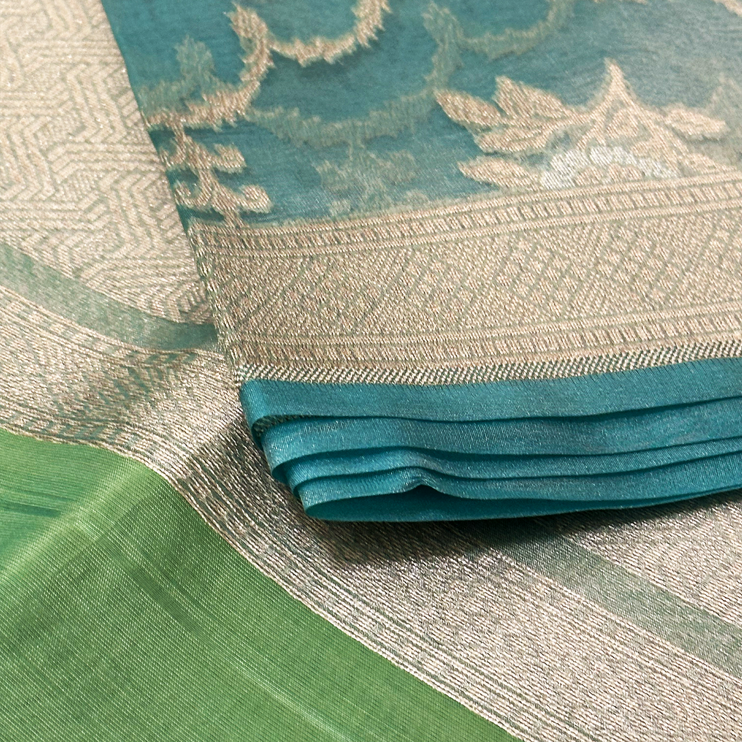 Electric Blue Kora Tissue Banarasi Saree with Matching Banarasi Blouse Fabric