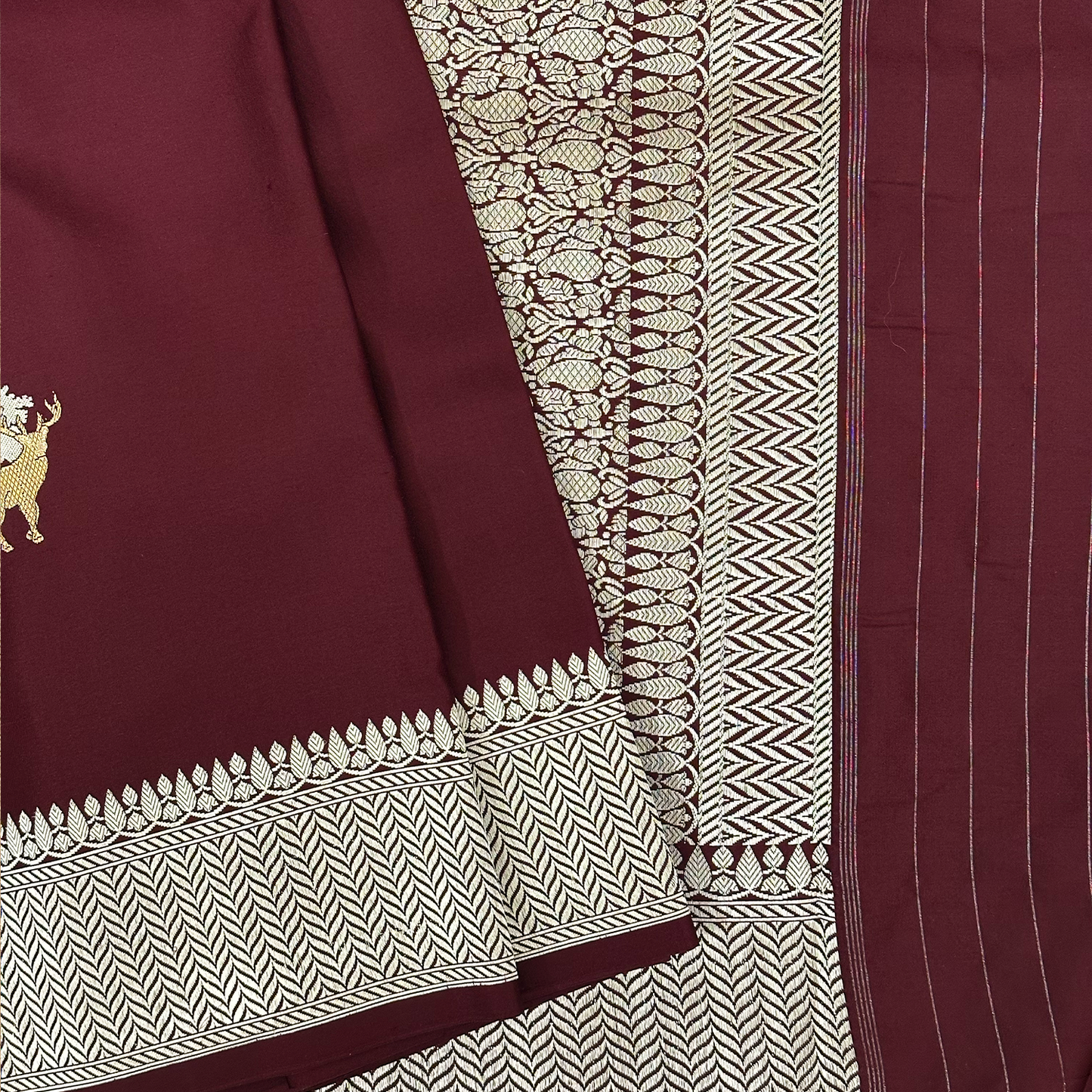 Brown Mushru Silk Banarasi Saree with Pure Zari & Intricate Weave