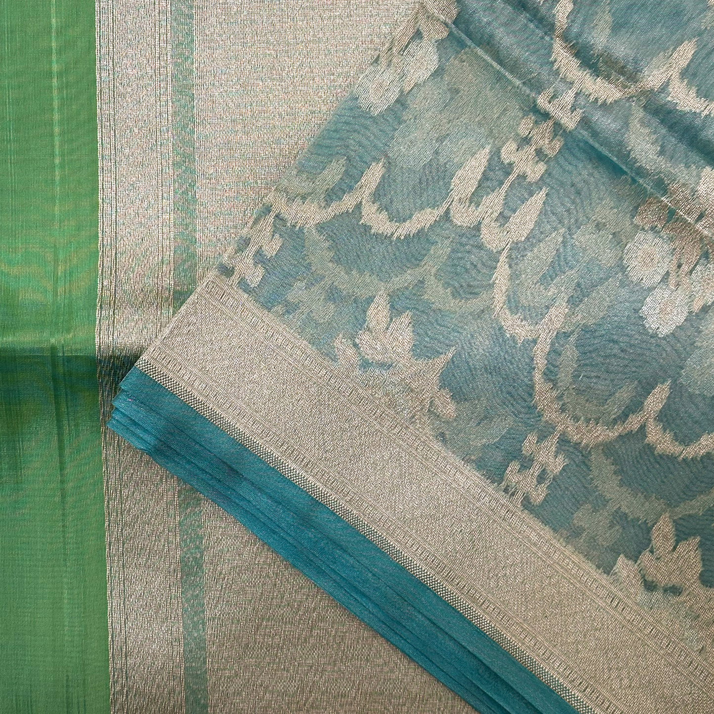 Electric Blue Kora Tissue Banarasi Saree with Matching Banarasi Blouse Fabric