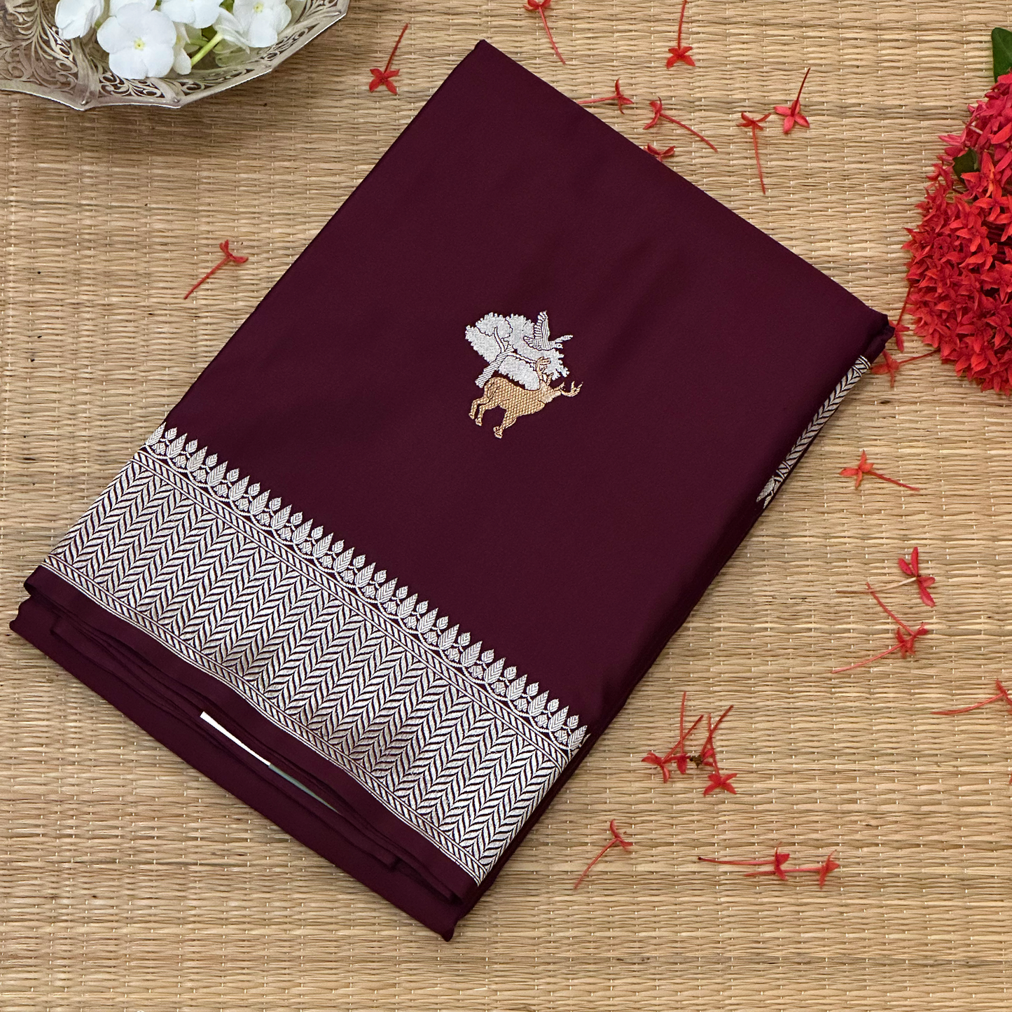Brown Mushru Silk Banarasi Saree with Pure Zari & Intricate Weave