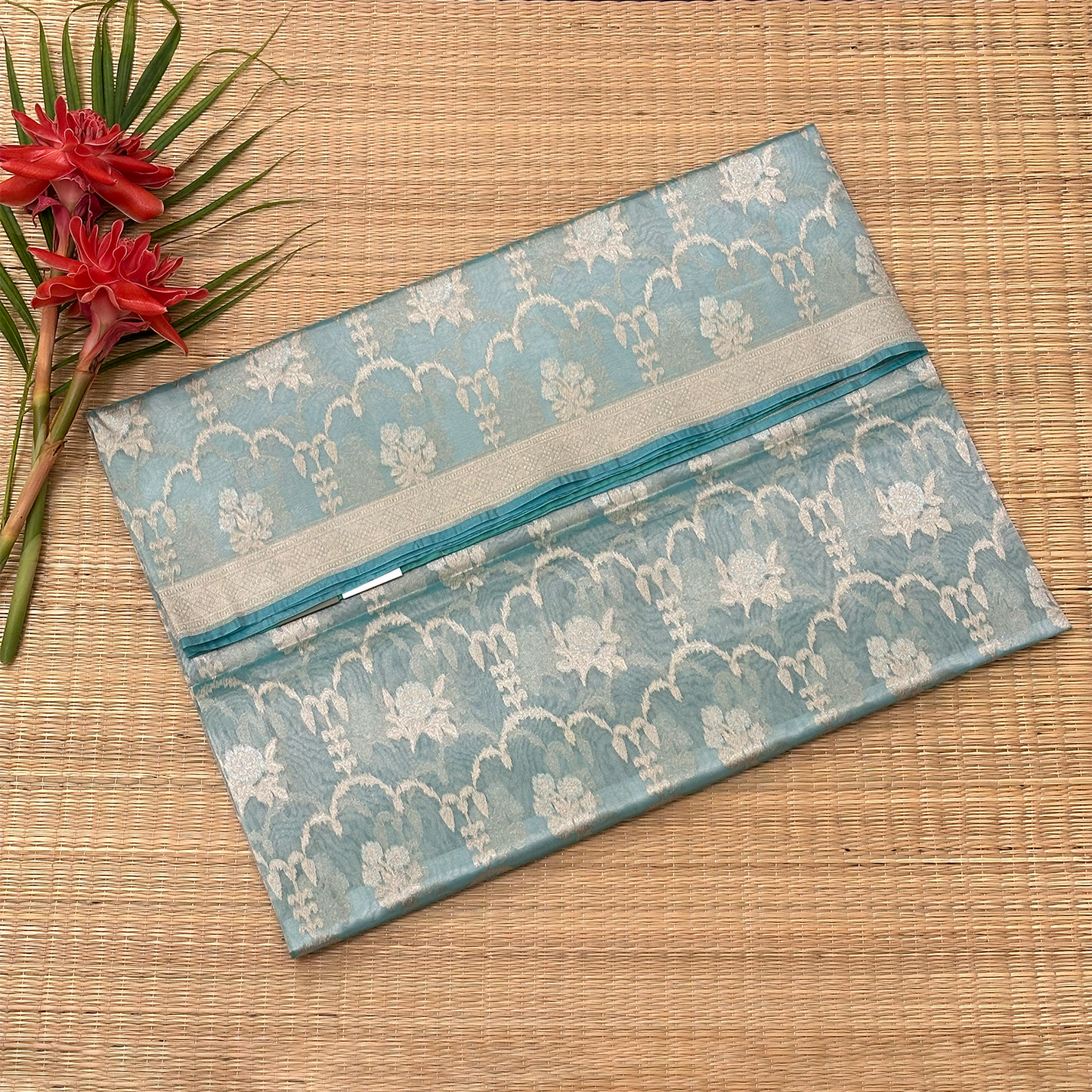 Electric Blue Kora Tissue Banarasi Saree with Matching Banarasi Blouse Fabric