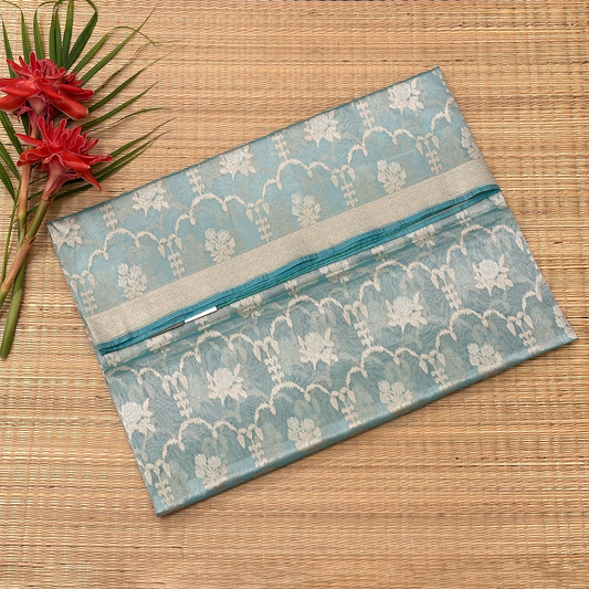 Electric Blue Kora Tissue Banarasi Saree with Matching Banarasi Blouse Fabric