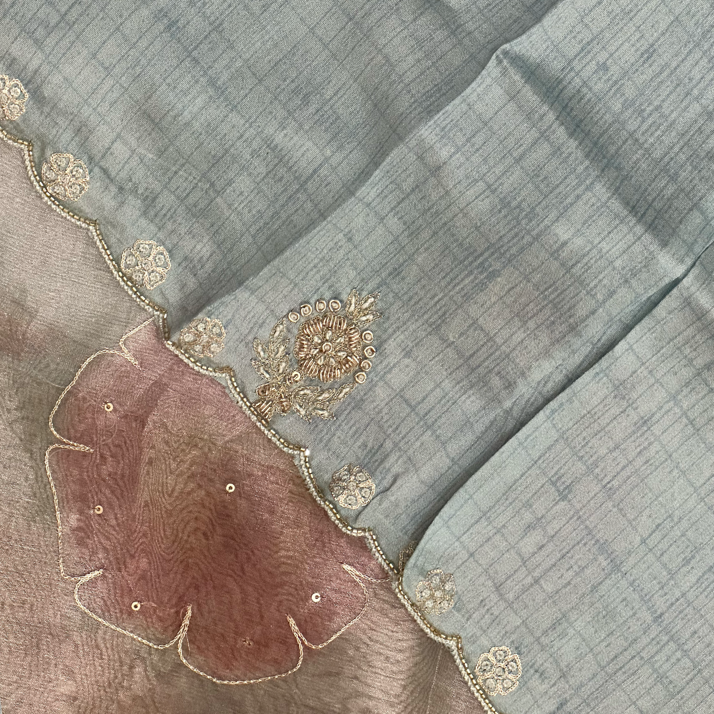 Digital Printed Tissue Organza Saree with Hand Embroidery Detailing