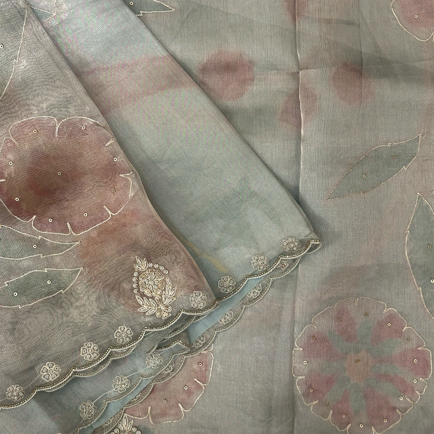 Digital Printed Tissue Organza Saree with Hand Embroidery Detailing