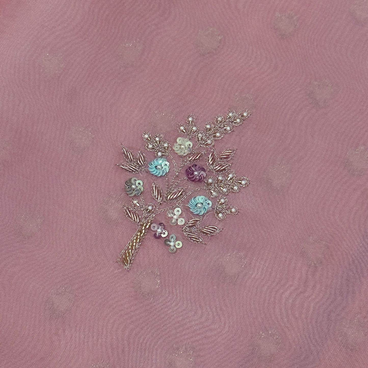 Light Pink Silk Organza Saree with Hand Embroidery & Scallop Border