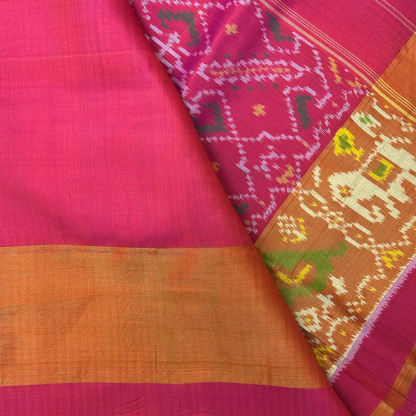 Pink Single Ikkat Patola Silk Saree with Classic Traditional Design and Blouse