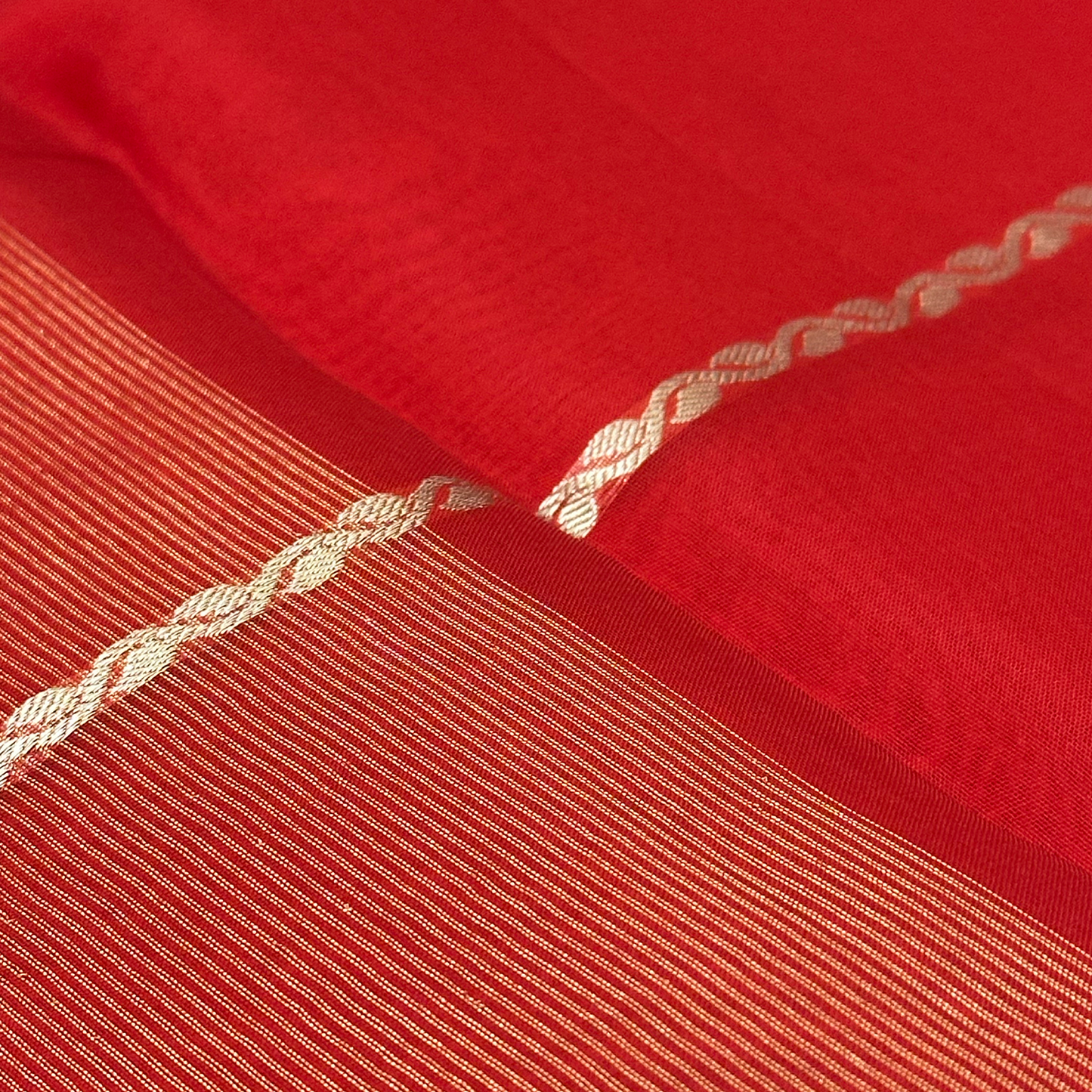 Chilli Red Kora Banarasi Saree with Pure Zari Border and Blouse
