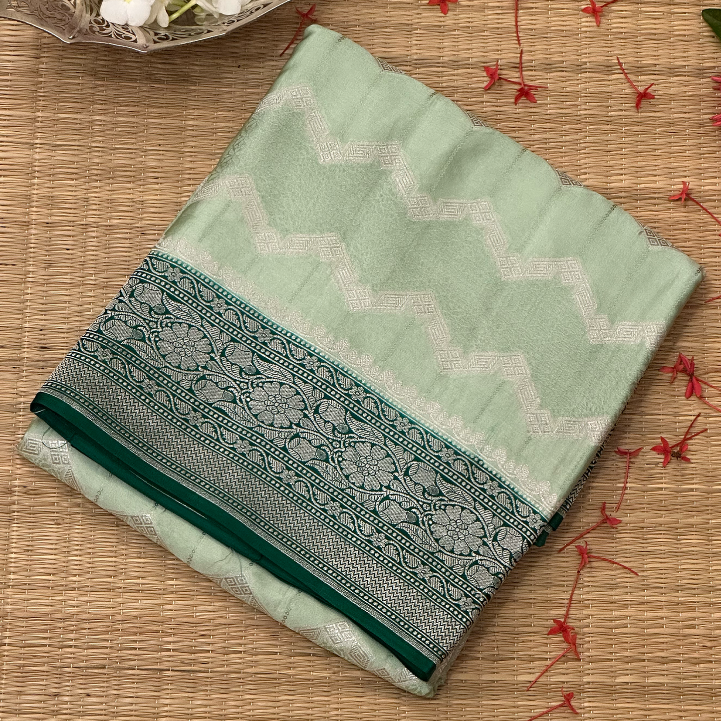 Green Katan Banarasi Silk Saree with Traditional Zari Weave