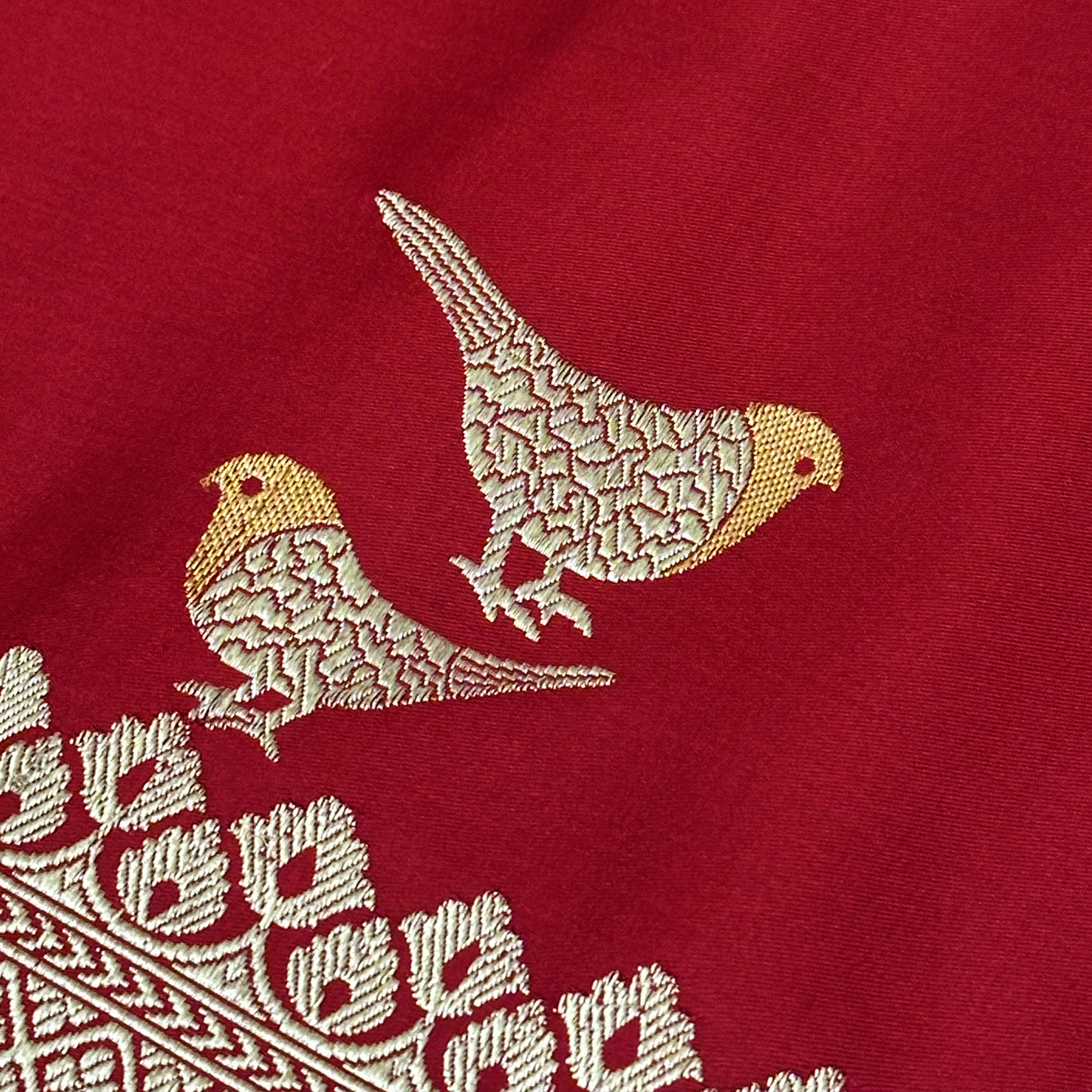 Maroon Mushru Silk Banarasi Saree with Pure Zari & Intricate Bird Motif Weave