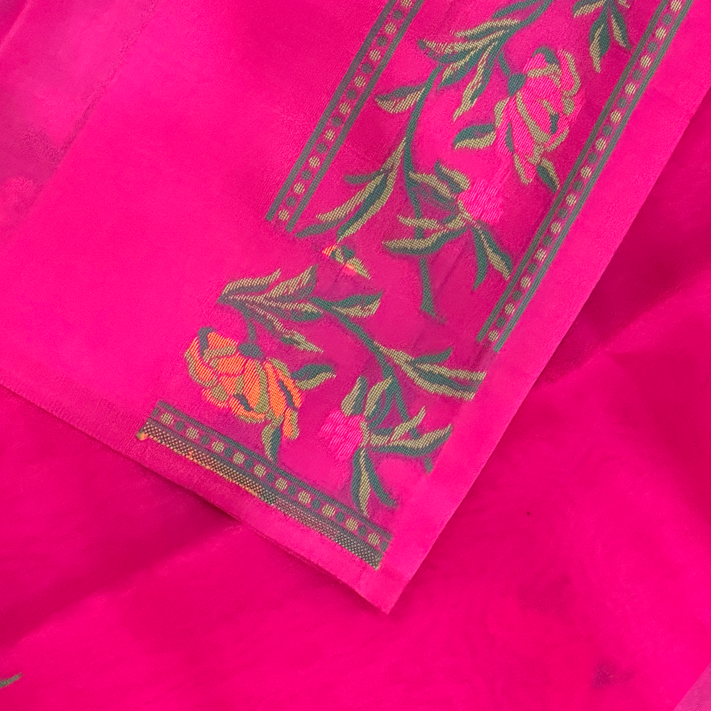 Magenta Silk Organza Jamdani Saree with Floral Weave & Intricate Border
