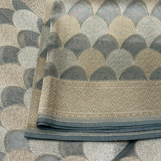 Steel Blue Kora Tissue Banarasi Saree with Gold & Silver Zari Weave Pattern