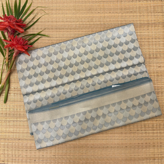 Steel Blue Kora Tissue Banarasi Saree with Gold & Silver Zari Weave Pattern