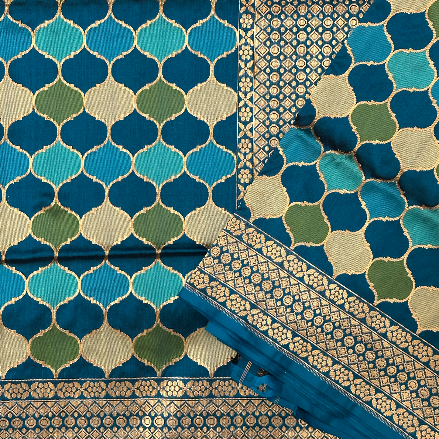 Pure Katan Silk Banarasi Saree in Cobalt Blue – Mughlai Zari Weave