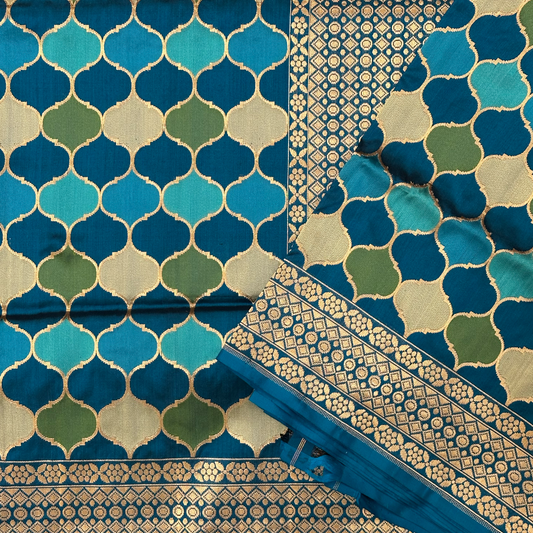 Pure Katan Silk Banarasi Saree in Cobalt Blue – Mughlai Zari Weave