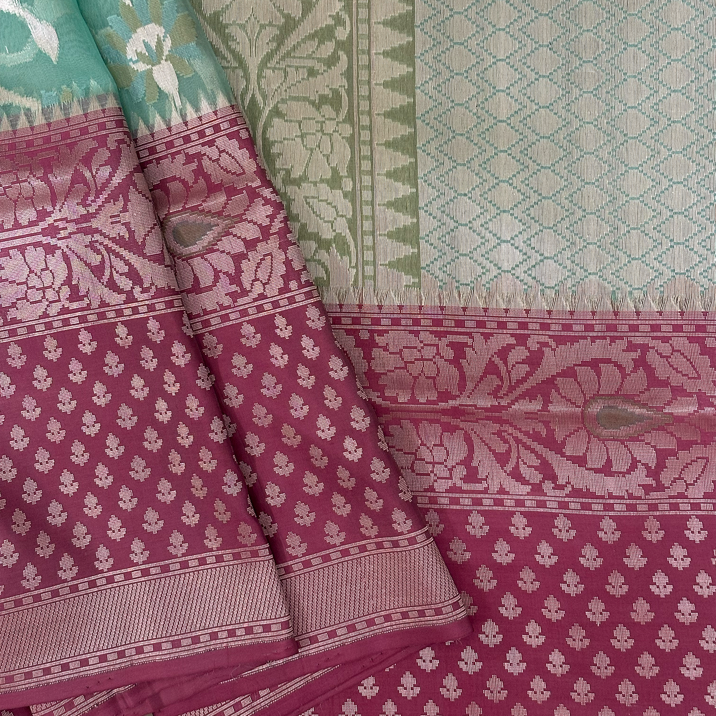 Electric Blue Kora Banarasi Saree with Floral Zari Weave and Blouse