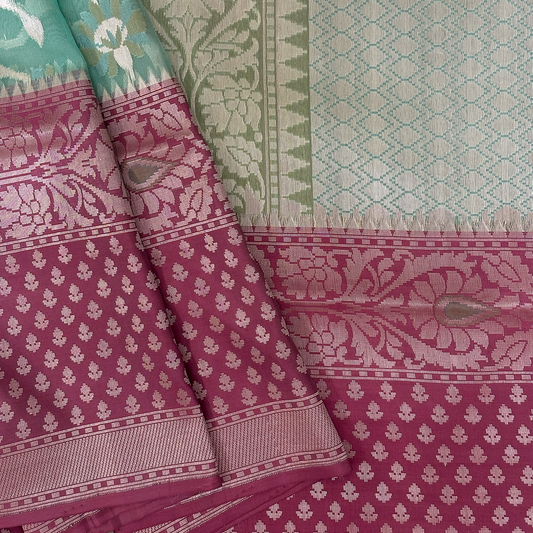 Electric Blue Kora Banarasi Saree with Floral Zari Weave and Blouse