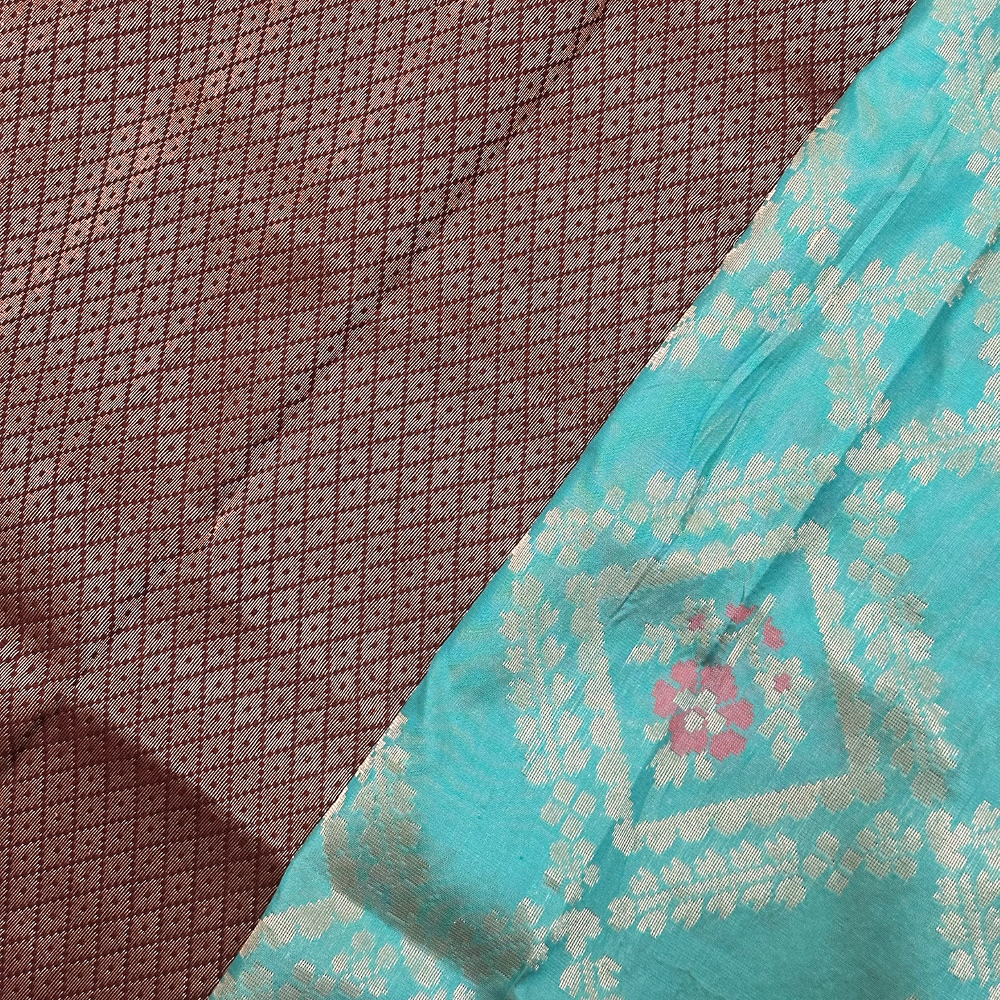 Turquoise Blue Silk Banarasi Saree with Geometric Zari Weave and Blouse